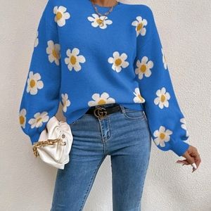 Floral Pattern Drop Shoulder Sweater Blouse
